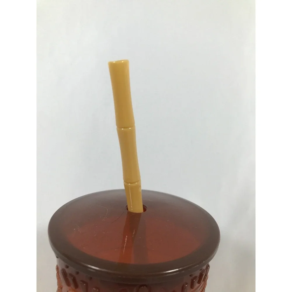 Berk Tiki Souvenir Tumbler Amber Plastic Cup with Bamboo Style Straw 22oz